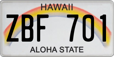 HI license plate ZBF701
