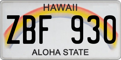 HI license plate ZBF930