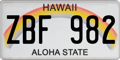 HI license plate ZBF982