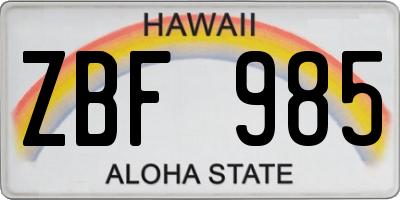 HI license plate ZBF985