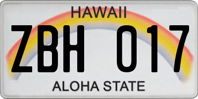 HI license plate ZBH017