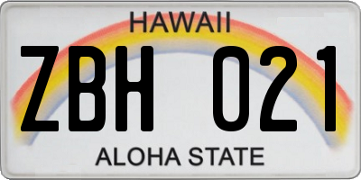HI license plate ZBH021