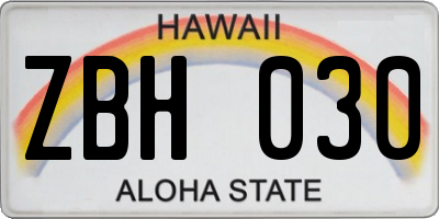 HI license plate ZBH030