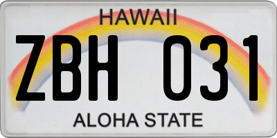 HI license plate ZBH031