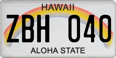 HI license plate ZBH040