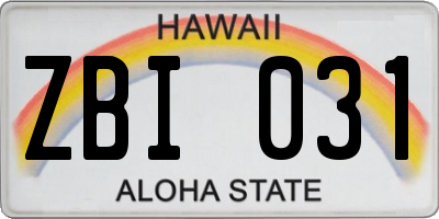 HI license plate ZBI031