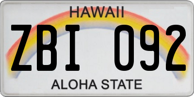 HI license plate ZBI092