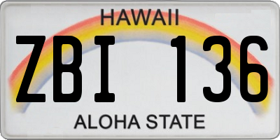 HI license plate ZBI136