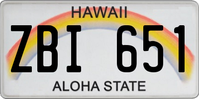 HI license plate ZBI651