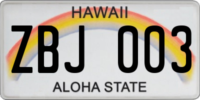 HI license plate ZBJ003