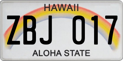 HI license plate ZBJ017