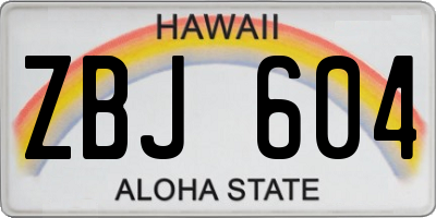 HI license plate ZBJ604