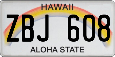 HI license plate ZBJ608