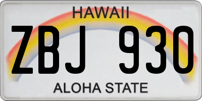 HI license plate ZBJ930