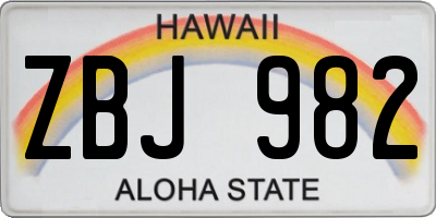 HI license plate ZBJ982