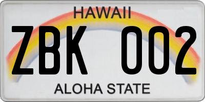 HI license plate ZBK002