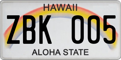 HI license plate ZBK005