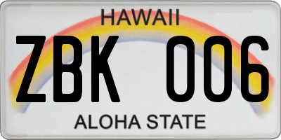HI license plate ZBK006