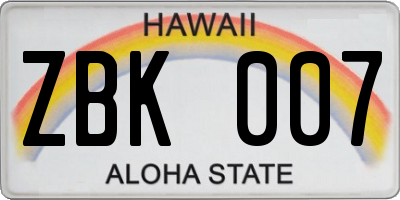 HI license plate ZBK007