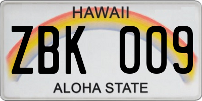 HI license plate ZBK009
