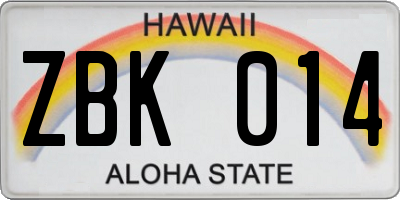 HI license plate ZBK014