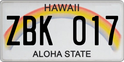 HI license plate ZBK017
