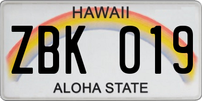 HI license plate ZBK019