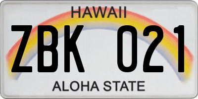 HI license plate ZBK021