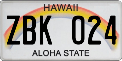HI license plate ZBK024