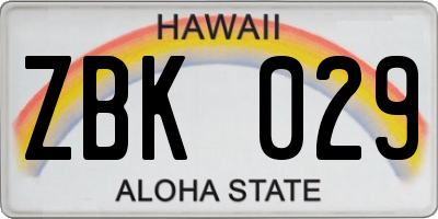 HI license plate ZBK029