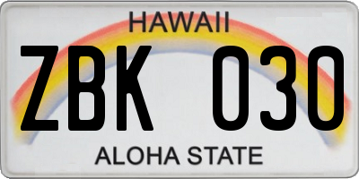 HI license plate ZBK030