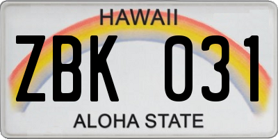 HI license plate ZBK031