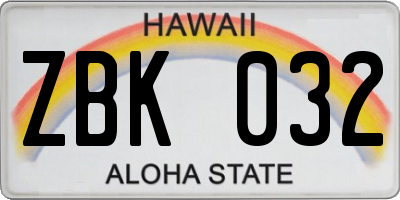 HI license plate ZBK032