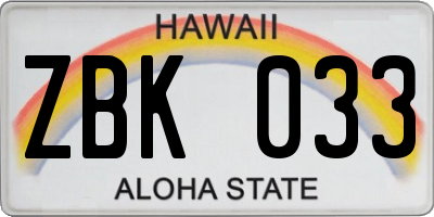 HI license plate ZBK033