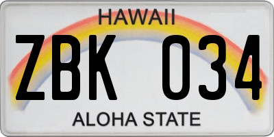 HI license plate ZBK034