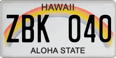HI license plate ZBK040