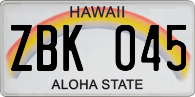 HI license plate ZBK045