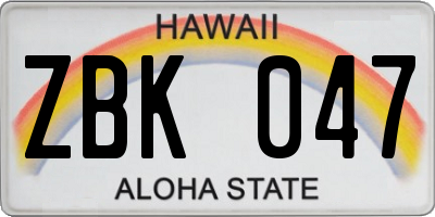 HI license plate ZBK047