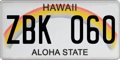 HI license plate ZBK060