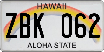 HI license plate ZBK062