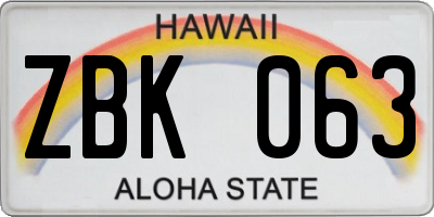 HI license plate ZBK063