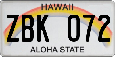 HI license plate ZBK072