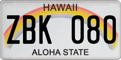HI license plate ZBK080