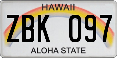 HI license plate ZBK097