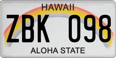 HI license plate ZBK098