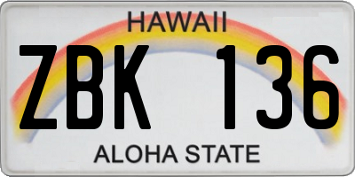 HI license plate ZBK136