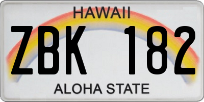 HI license plate ZBK182