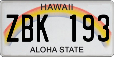HI license plate ZBK193