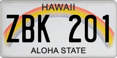 HI license plate ZBK201