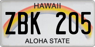HI license plate ZBK205